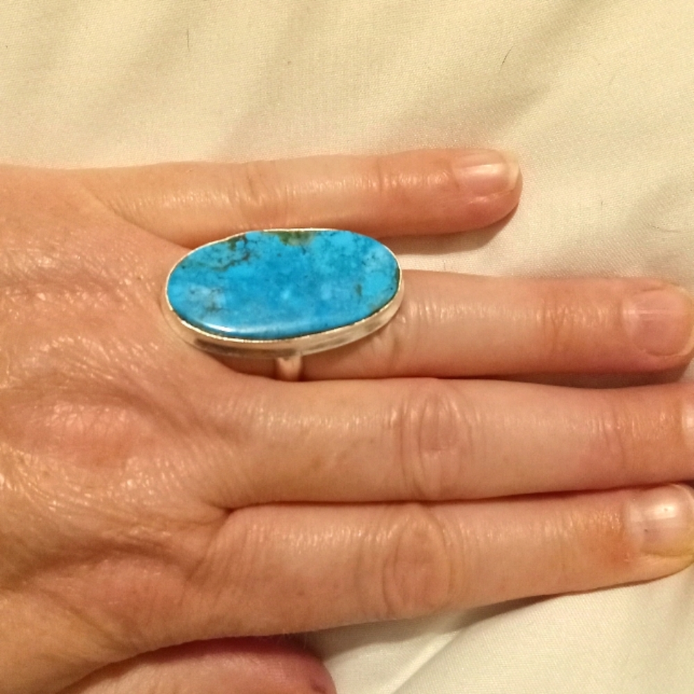 GORGEOUS Real Blue/ Green Turquoise 925 SIlver Ring Women's Jewelry